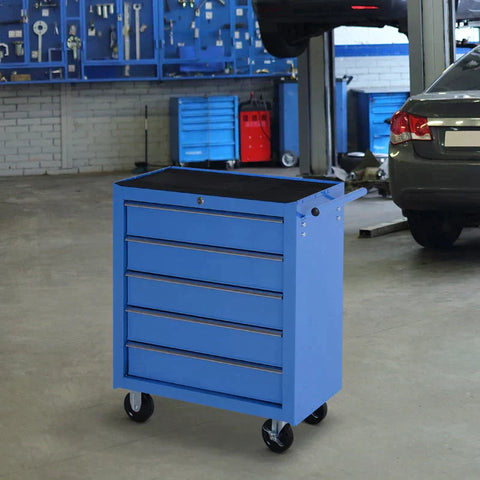 Rootz Mobile Workshop Trolley - Workshop Trolley - Tool Box - 5 Drawers - Red