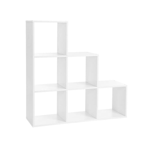 Rootz Stair Shelf - Freestanding Stair Shelf With 6 Compartments - Refined Shelf - Floating Staircase Shelf - Modern Stair Storage - Wall-mounted - Chipboard - Melamine Veneer - White - 97.5 x 97.5 x 29 cm (W x H x D)