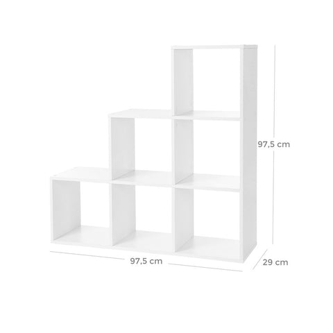 Rootz Stair Shelf - Freestanding Stair Shelf With 6 Compartments - Refined Shelf - Floating Staircase Shelf - Modern Stair Storage - Wall-mounted - Chipboard - Melamine Veneer - White - 97.5 x 97.5 x 29 cm (W x H x D)