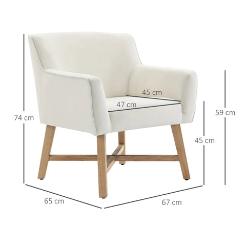 Rootz Eetkamerstoel Met Armleuning - Woonkamerstoel - Bureaustoel - Gestoffeerde Stoel - Modern - Fluweelachtig - Polyester - Hout - Crèmewit - 73 x 62 x 76 cm