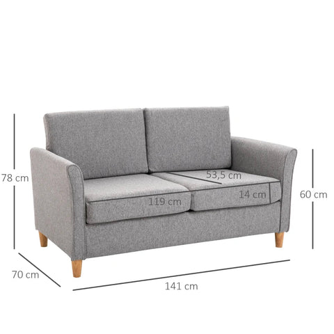 Rootz Two-seater Sofa - Removable Cushions - Linen - Foam - Rubberwood  - Light Gray - 141x65x78cm