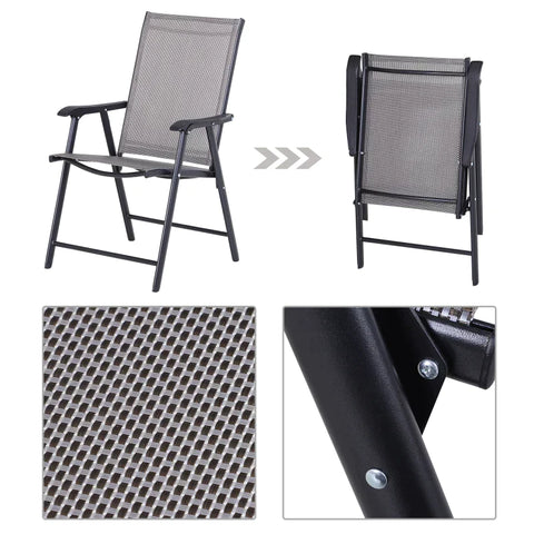 Rootz Folding Chair With Armrests - Set of 2 Foldable Outdoor Garden Chairs - Steel Frame - Garden - Balcony - Beach - Grey - 58 x 64 x 94 cm