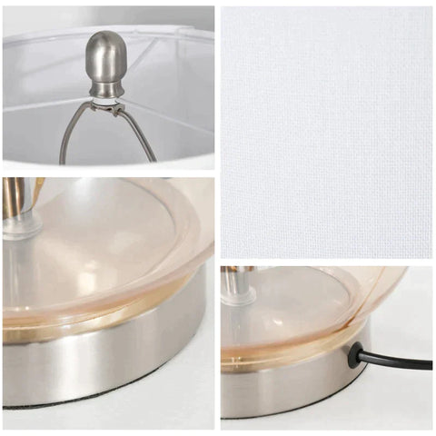 Rootz Table Lamps - Modern 2-set Table Lamps - Lamps E27 - Bedside Lamp - Linen Lampshade - White/Silver/Amber