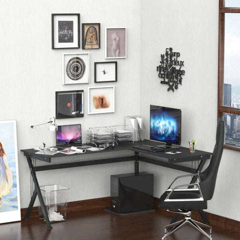 Rootz Desk - Computer Desk - L-shaped Corner Desk - Corner Desk - Office Table - Black - 155 x 130 x 76cm