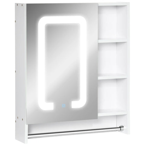Rootz Mirror Cabinet - Bathroom Cabinet With Led Lighting - Touch Control - Towel Rail - White - 60 x 15 x 69 cm