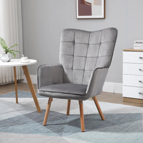 Rootz Armchair In Retro Design - Reading Chair - Velvet Look - Gray - 71cm x 76cm x 101cm