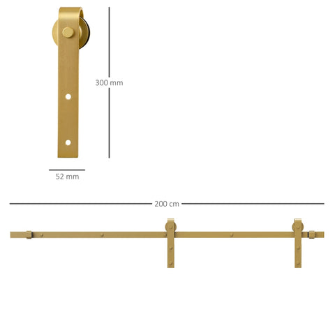 Rootz Schiebetürbeschlag-Set – platzsparend – leise – universell einsetzbar – Gold – 200 cm x 40 cm x 0,6 cm