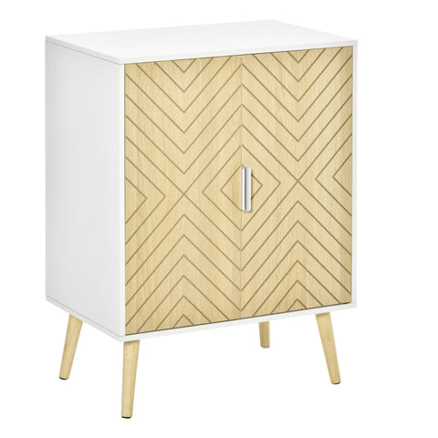 Rootz Sideboard - Chest Of Drawers - Side Cabinet With 2 Shelves - Storage Cabinet - Kitchen Cabinet - Bedside Cabinet - Adjustable - White + Natural - 60 x 40 x 80 cm