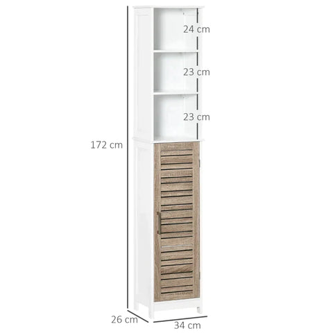 Rootz Bathroom Cabinet - Bathroom Tall Cabinet - Free Standing Bathroom Cabinet - Storage Cabinet - With 3 Open Shelves - Adjustable Shelf - White - 34 x 26 x 172 cm