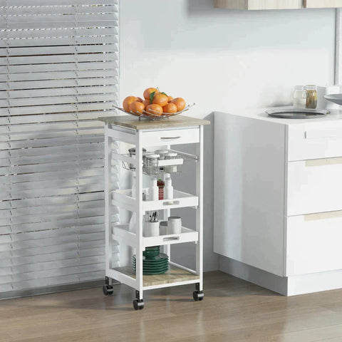 Rootz Kitchen Trolley - Kitchen Cabinet - Serving Trolley - Removable Tray Pine - White - 37 x 37 x 82 cm