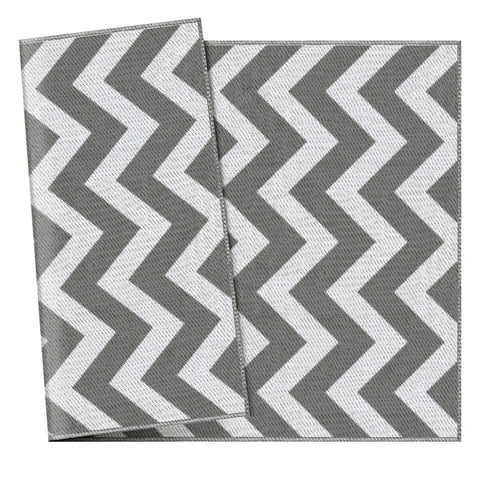 Rootz Outdoor Rug - Waterproof - Double Sided Design - High Quality Synthetic Fiber - Light Gray + White - 121 x 182 cm