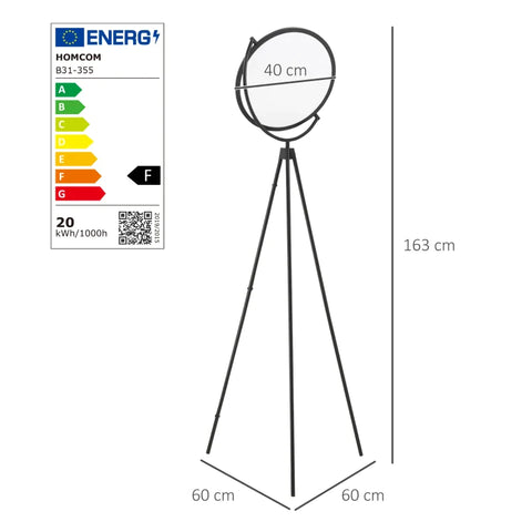 Rootz Floor Lamp - LED Floor Lamp - Adjustable By 350 Degrees Floor Lamp - Industrial Floor Lamp - ABS - Black - 60 x 60 x 163 cm