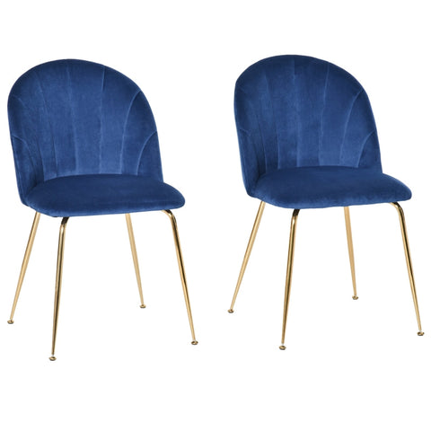 Rootz Chair - Set Of 2 Dining Chairs - Retro Design - Dining Room - Kitchen - Living Room - Blue/gold - 52 cm x 52 cm x 81 cm