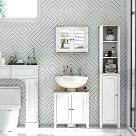 Rootz Bathroom Cabinet - Vanity Cabinet - Storage Cabinet - With Adjustable Shelf - MDF Board - White/Natural - 60 x 30 x 60 cm