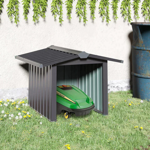 Rootz Roboter-Rasenmäher-Garage – Metallüberdachung – Roboter-Rasenmäher – Sonnen- und Regenschutz für Roboter-Rasenmäher – Schwarz – 88 x 87 x 60 cm