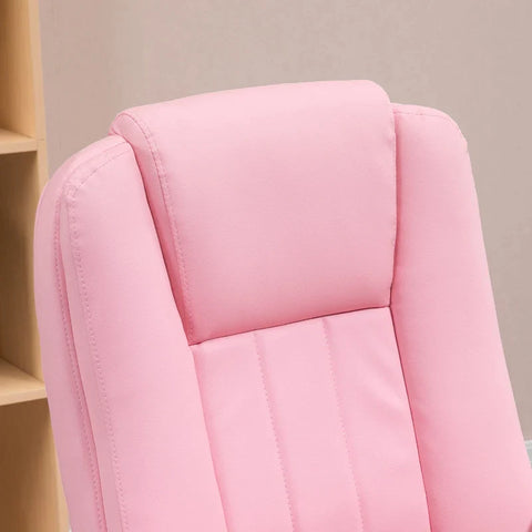 Rootz Office Chair with Footrest - Adjustable Backrest - Height Adjustable - 5 Wheels - Faux Leather - Pink + White - 65cm x 68cm x 116cm