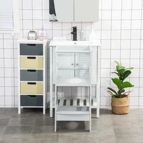 Rootz Kids Opstapkruk - Kids Learning Tower - Opstapkruk - Kruk Staand - Met 3 Treden - Grijs - 40 x 50 x 90 cm