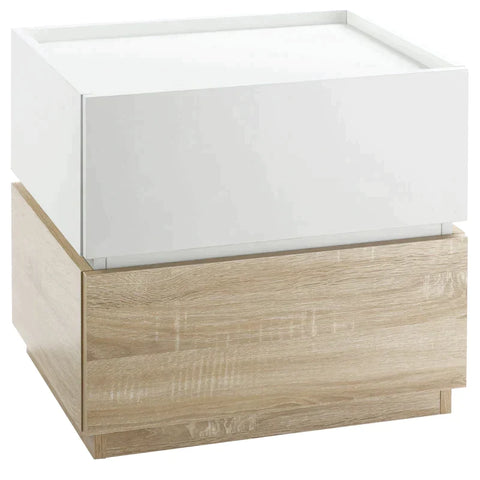 Rootz Bedside Table - Coffee Table With Drawer - White + Natural - 50 cm x 4 cm x 47.5 cm