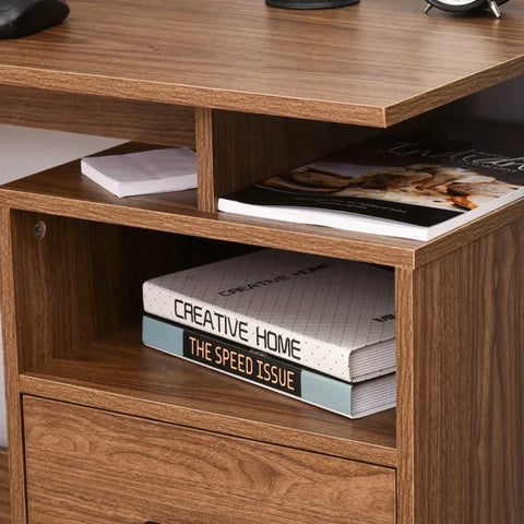 Rootz Computer Desk - Computer Table - Computer Desk With Open Shelves And Drawers - Brown - 107x 48x 76.2 cm