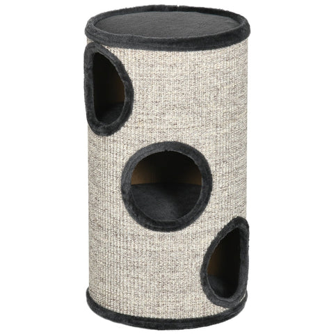 Rootz Scratch Barrel - Scratching Barrel - 3 Tier Scratcher Barrel - Includes Sisal Rope - Scratcher Pad - Cat Scratcher - Gray - 38cm x 38cm x 70cm
