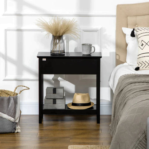 Rootz Console Table - Retro Design Console Table - with Storage Compartment and Shelf - Black - 28.2cm x 56.5cm x 60cm