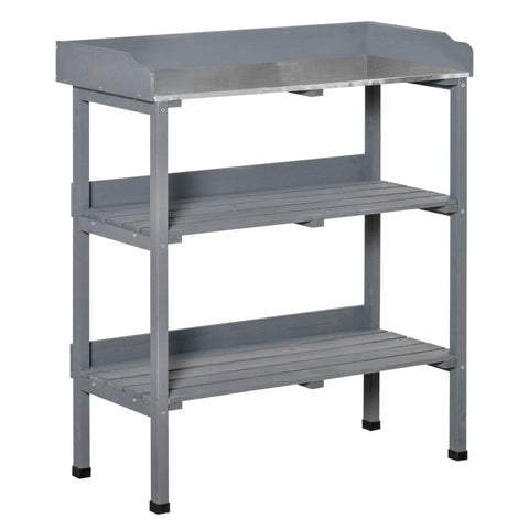 Rootz Planting Table - 2 Shelves - Fir Wood - Garden - Terrace - Balcony - Grey - 76 cm x 37 cm x 89 cm