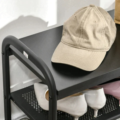 Rootz Schoenenrek - Schoenenbank - Opbergrek - Met 3 Planken - Metaal - Zwart - 62L x 30B x 52H cm