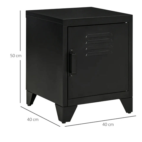 Rootz Bedside Table - Night Cabinet - Bedroom Side Table with Adjustable Shelf Door - Nightstand - Industrial Design - Metal - Black - 50 x 40 x 47.5 cm