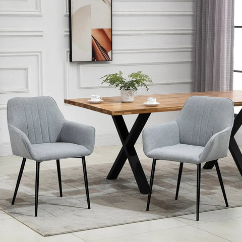 Rootz Set Of 2 Dining Chairs - Upholstered Chair With Breathable Linen Cover - Living Room Chair - Armchair - Kitchen Chair With Backrest - Blue - 59.5 x 56.5 x 81 cm