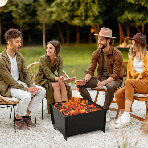Rootz Fire Bowl - Removable - Pluggable - Fire Pit For Garden - Camping - BBQ - Steel -  Black - 50 x 50 x 30 cm