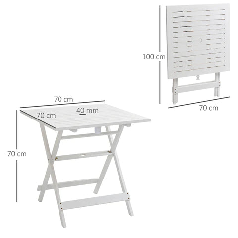 Rootz Patio Table - Garden Table - Square Table - Foldable Table - Poplar Wood -white - 70 x 70 x 70 cm