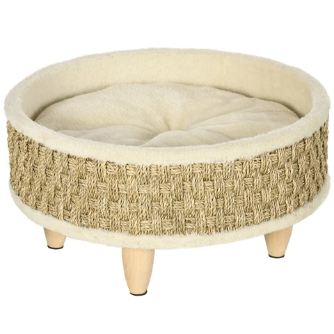 Rootz Pet Bed for Cats and Dogs - Seagrass - Washable Cushion - Beige + Khaki - Natural - 48cm x 48cm x 24.5cm