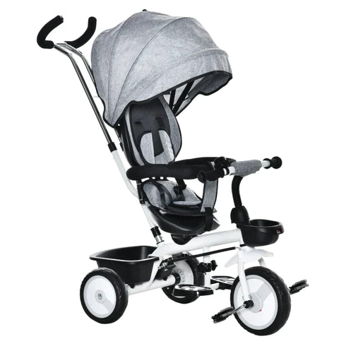 Rootz 2 In 1 Children's Tricycle - Jogger With Steering System - Rod Basket - Sun Canopy - Velvet Touch - Grey - 100 x 48 x 106 cm