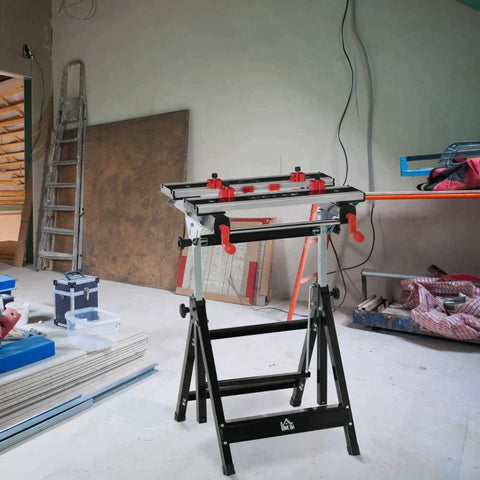 Rootz Work Bench - Foldable Work Bench - Tool Stand - Adjustable Height and Clamps - Carpenter Saw Table - 55 cm x 50 cm x 108 cm