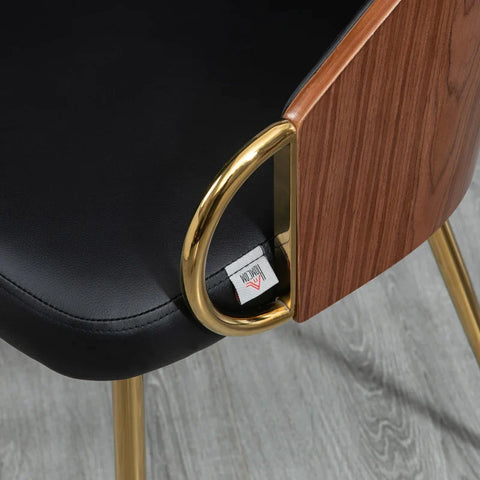 Rootz Set Of 2 Dining Chairs - In Retro Design - Accent Chair - Kitchen Chair - Black + Gold - 50cm x 55cm x 75cm