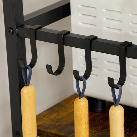 Rootz Kitchen Shelf - Industrial Design - 4 Shelves - 4 Hooks - Standing Shelf - Shelf - Brown + Black - 65cm x 30cm x 102cm