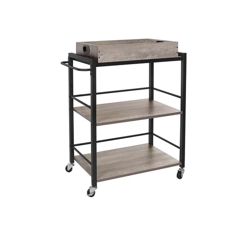 Rootz Kitchen Trolley - Kitchen Cart - Rolling Kitchen Trolley - Portable Kitchen Trolley - Kitchen Trolley With Wheels - Mobile Kitchen Trolley - Multi-tier Kitchen Trolley - Griege Black - 65 x 40 x 86 cm (L x W x H)