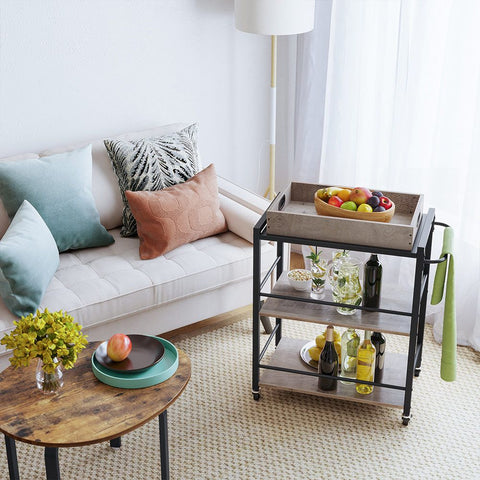 Rootz Kitchen Trolley - Kitchen Cart - Rolling Kitchen Trolley - Portable Kitchen Trolley - Kitchen Trolley With Wheels - Mobile Kitchen Trolley - Multi-tier Kitchen Trolley - Griege Black - 65 x 40 x 86 cm (L x W x H)