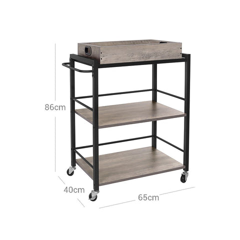 Rootz Kitchen Trolley - Kitchen Cart - Rolling Kitchen Trolley - Portable Kitchen Trolley - Kitchen Trolley With Wheels - Mobile Kitchen Trolley - Multi-tier Kitchen Trolley - Griege Black - 65 x 40 x 86 cm (L x W x H)