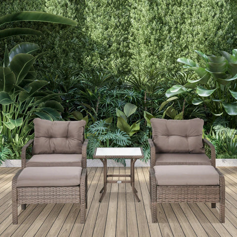 Rootz Rattan Garden Furniture - 5-Piece Rattan Lounge Set - Seating Set Sofa - With Stool Table - PE Rattan/Steel - Brown