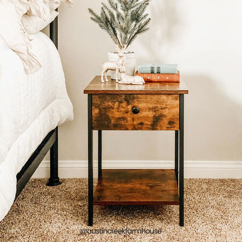 Rootz Side Table - Side Table With Industrial Look - Bedside Table - Accent Table - End Table - Living Room Side Table - Bedroom Side Table - Wooden Side Table - Rustic Side Table - Chipboard - Dark Brown - 40 x 40 x 55 cm (L x W x H)