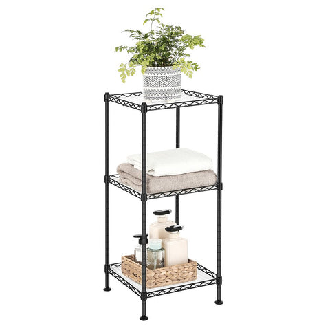 Rootz Bathroom Shelf - Bathroom Rack - 3-Tier Metal Shelf - Corner Bathroom Shelf - Powder-Coated Metal - Black - 30 x 30 x 73 cm