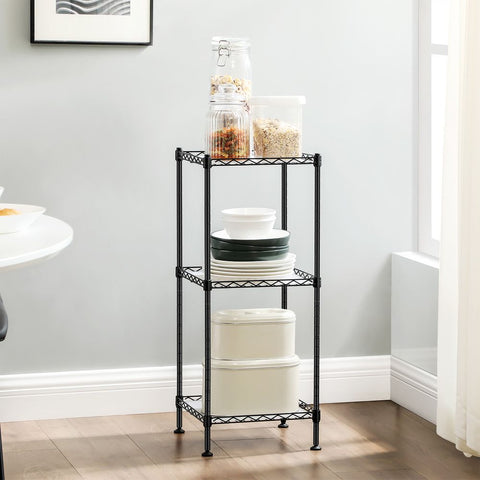 Rootz Bathroom Shelf - Bathroom Rack - 3-Tier Metal Shelf - Corner Bathroom Shelf - Powder-Coated Metal - Black - 30 x 30 x 73 cm