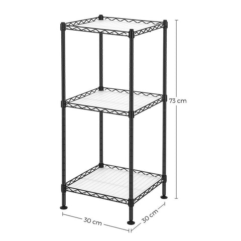 Rootz Bathroom Shelf - Bathroom Rack - 3-Tier Metal Shelf - Corner Bathroom Shelf - Powder-Coated Metal - Black - 30 x 30 x 73 cm