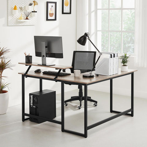 Rootz Computer Desk - L-shaped Computer Desk - Office Desk - Writing Desk - Home Office Furniture - Workstation - Study Desk - Executive Desk - Adjustable Desk - Corner Desk - Greige-Black - 140 x 130 x 76/91.5 cm (L x W x H)