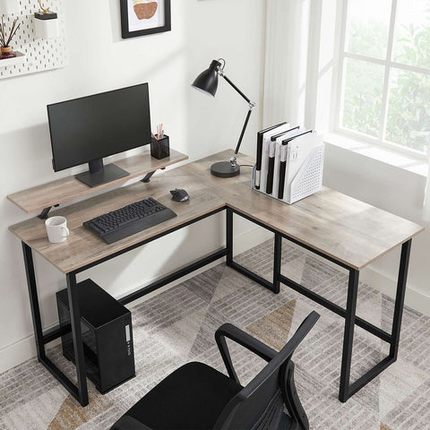 Rootz Computer Desk - L-shaped Computer Desk - Office Desk - Writing Desk - Home Office Furniture - Workstation - Study Desk - Executive Desk - Adjustable Desk - Corner Desk - Greige-Black - 140 x 130 x 76/91.5 cm (L x W x H)
