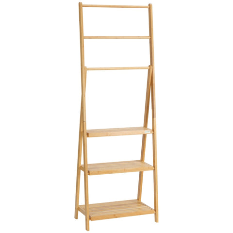 Rootz Handdoekrek - Vrijstaand Natuurlijk Bamboe Handdoekrek - Met 3 Handdoekrails - 3 Opbergplanken - Opvouwbare Handdoekhouder - Naturel - 53cm x 30,5cm x 152cm