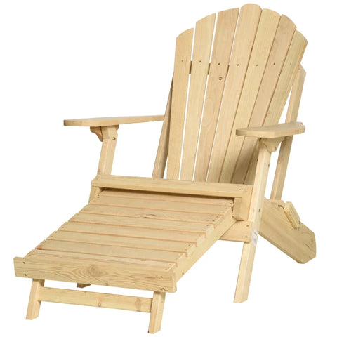 Rootz Garden Chair - Adirondack Garden Chair with Footrest - Folding Sun Lounger - Outdoor Garden Furniture - Natural Pine - 78 x 140 x 94 cm