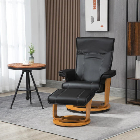Rootz Relax Chair with Footstool - TV Chair - Recliner Chair - Adjustable Backrest - 360° Rotatable - Black + Brown - 76L x 77W x 105H cm