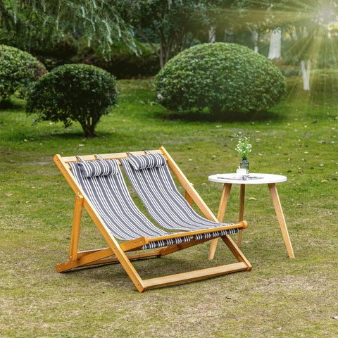 Rootz Lounge Chair – 2-Personen-Sonnenliege – klappbarer Lounge-Sessel – bis zu 200 kg – Pappel – Oxford – Teak/Grau/Weiß – 108 x 105 x 85 cm